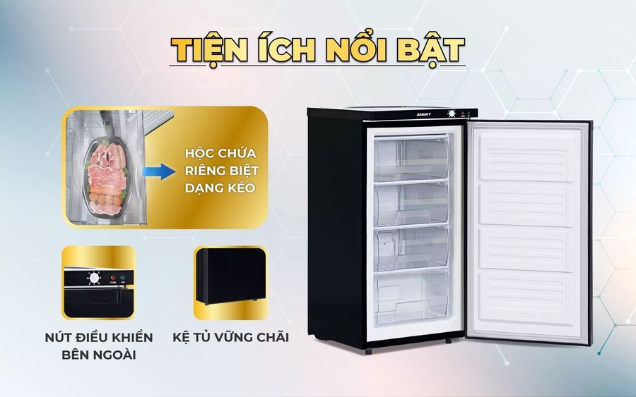 tiện ích tủ đông đứng sanaky 160k3