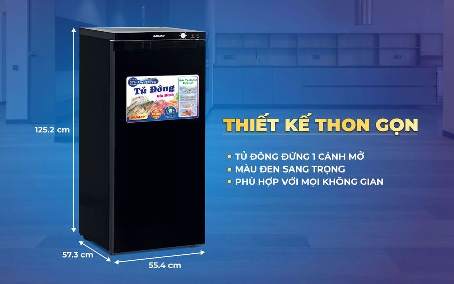 thiết kế tủ đông đứng sanaky 180l