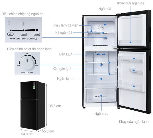 kích thước tủ lạnh Aqua T220