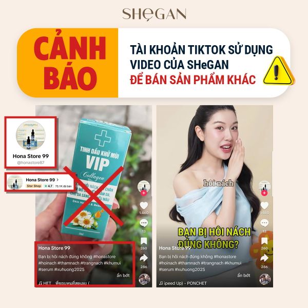 Hình ảnh video vi phạm của kênh TikTok Hona Store 99