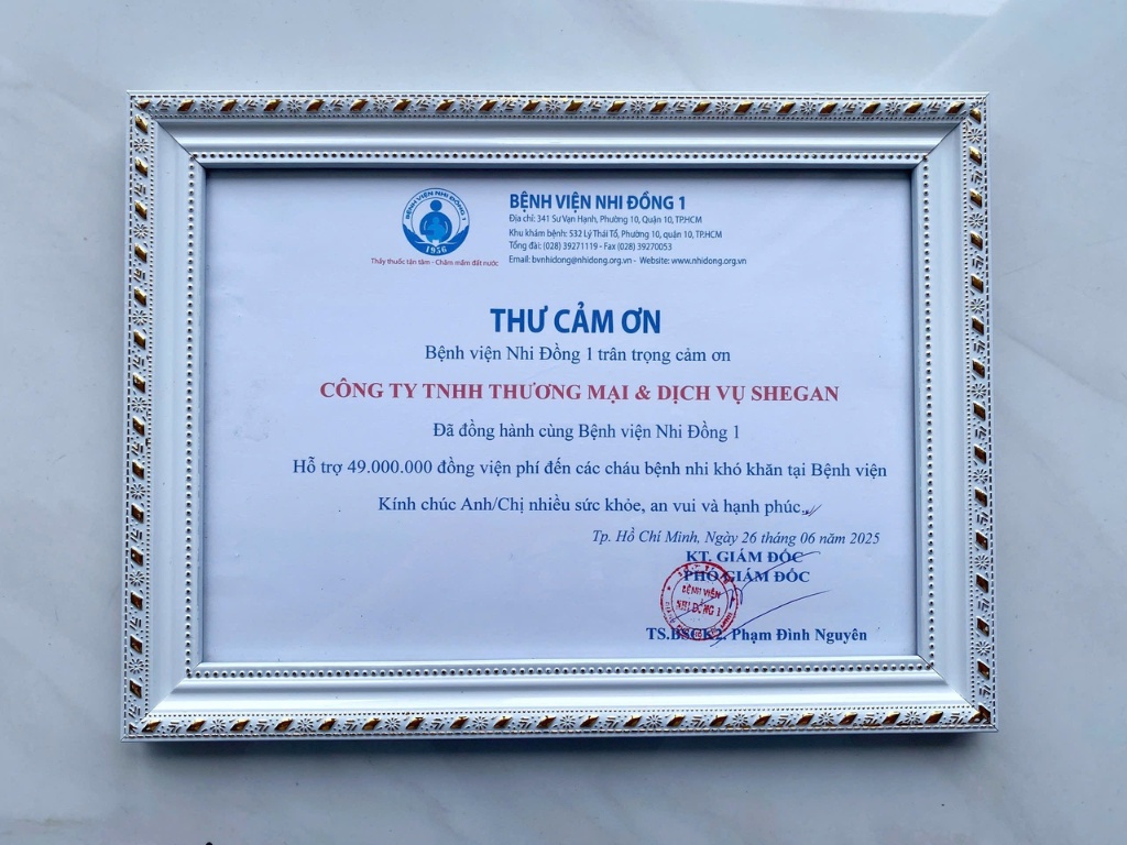 Bệnh viện Nhi đồng 1 gửi Thư cảm ơn đến SHeGAN