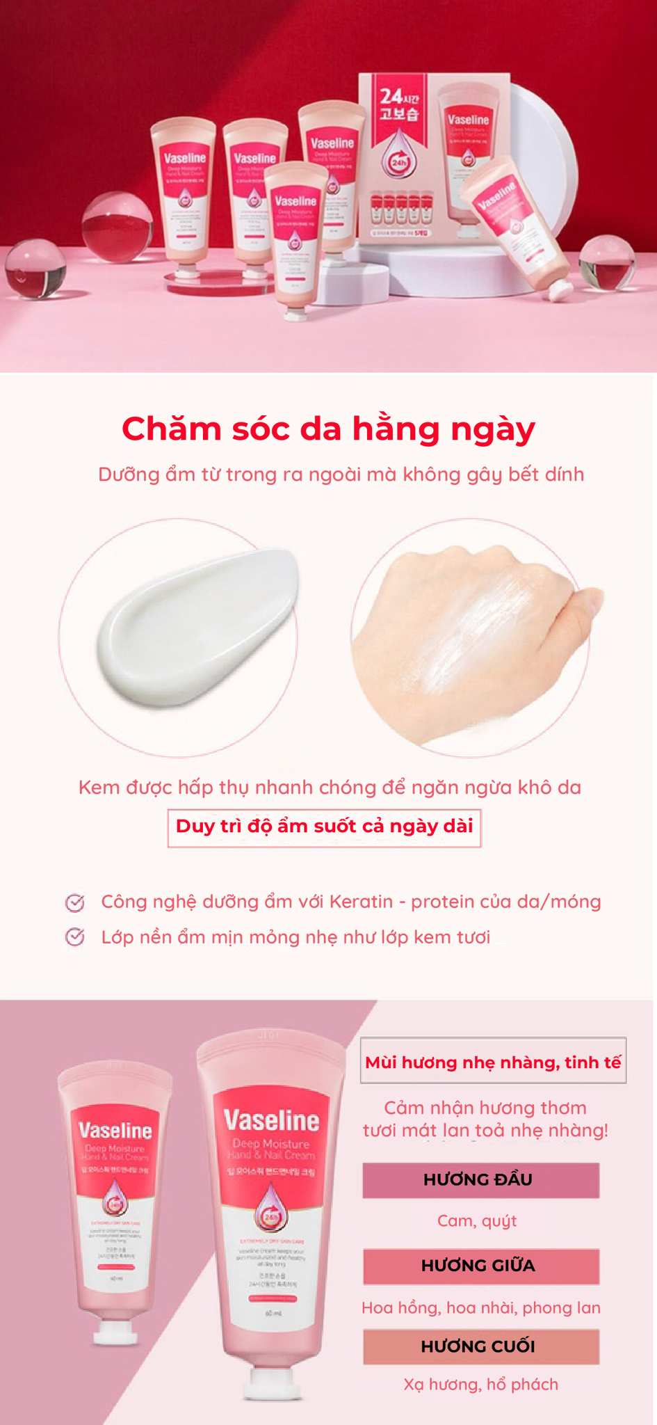Kem Dưỡng Tay Và Móng Vaseline Deep Moisture Hand & Nail Cream 60ml | An Beauty Shop