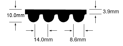 Hình dạng răng của dây curoa 14M