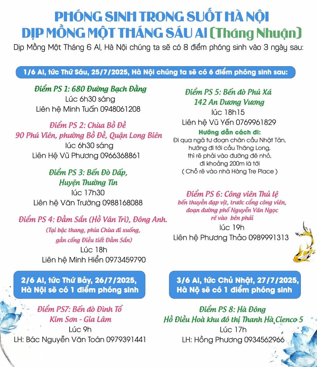 💎 THÔNG BÁO PHÓNG SINH DỊP MỒNG MỘT THÁNG SÁU AL TẠI HÀ NỘI 💎 ( Tháng Nhuận )