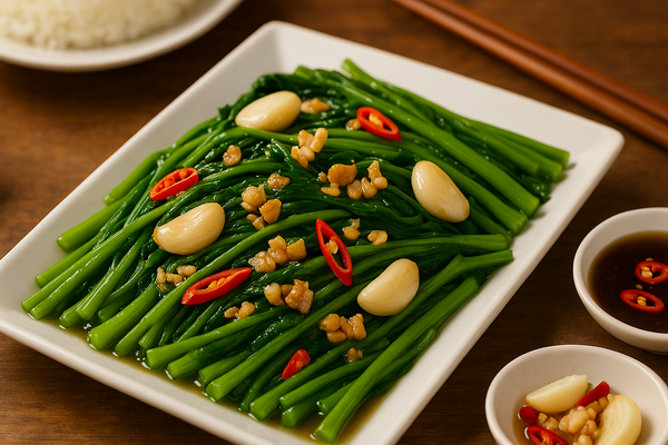 Làm món  Rau Muống xào tỏi Xanh Um Trong 3 Phút