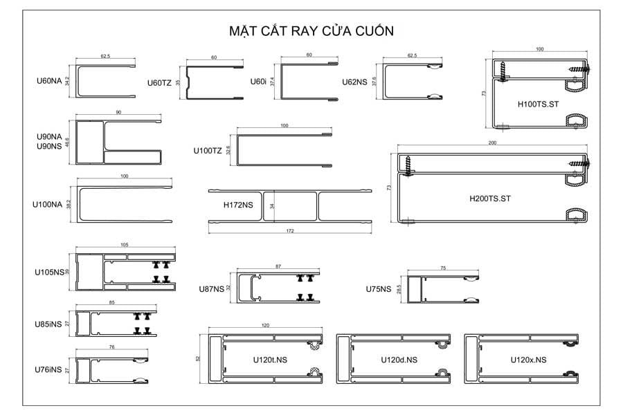 mặt cắt ray cửa cuốn austdoor