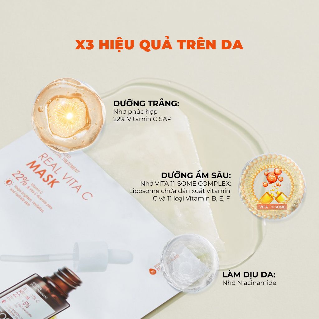 Neogen mặt nạ Serum x3 dưỡng trắng mờ thâm Vita C Mask 28g
