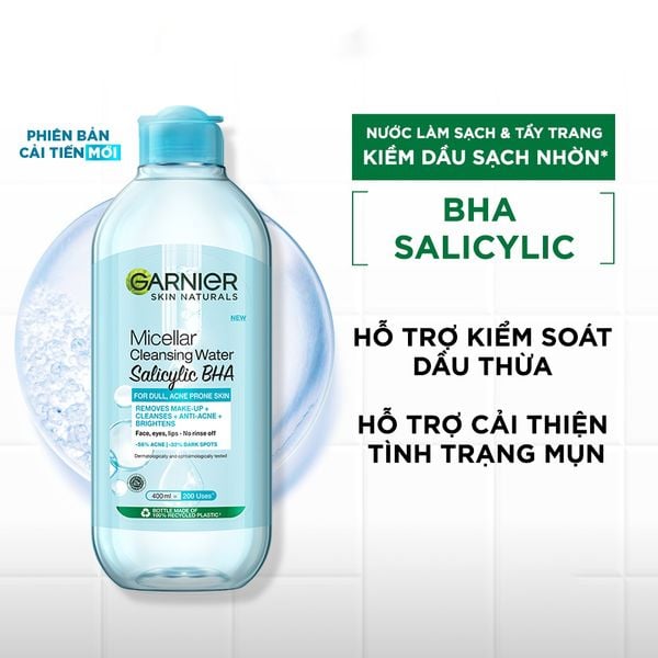 Garnier Nước tẩy trang Micellar Cleansing Water Salicylic BHA 400mlGarnier  Nước tẩy trang Micellar Cleansing Water Salicylic BHA 400ml (I – SammiShop