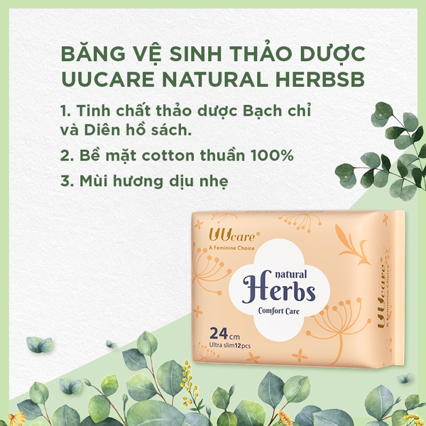 Uucare Natural Herbs BVS thảo dược ban ngày 24cm x 12 miếng