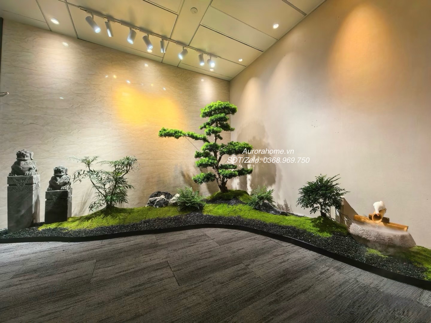 Tiểu cảnh cây tùng bonsai phong thuỷ tài lộc trong trang trí