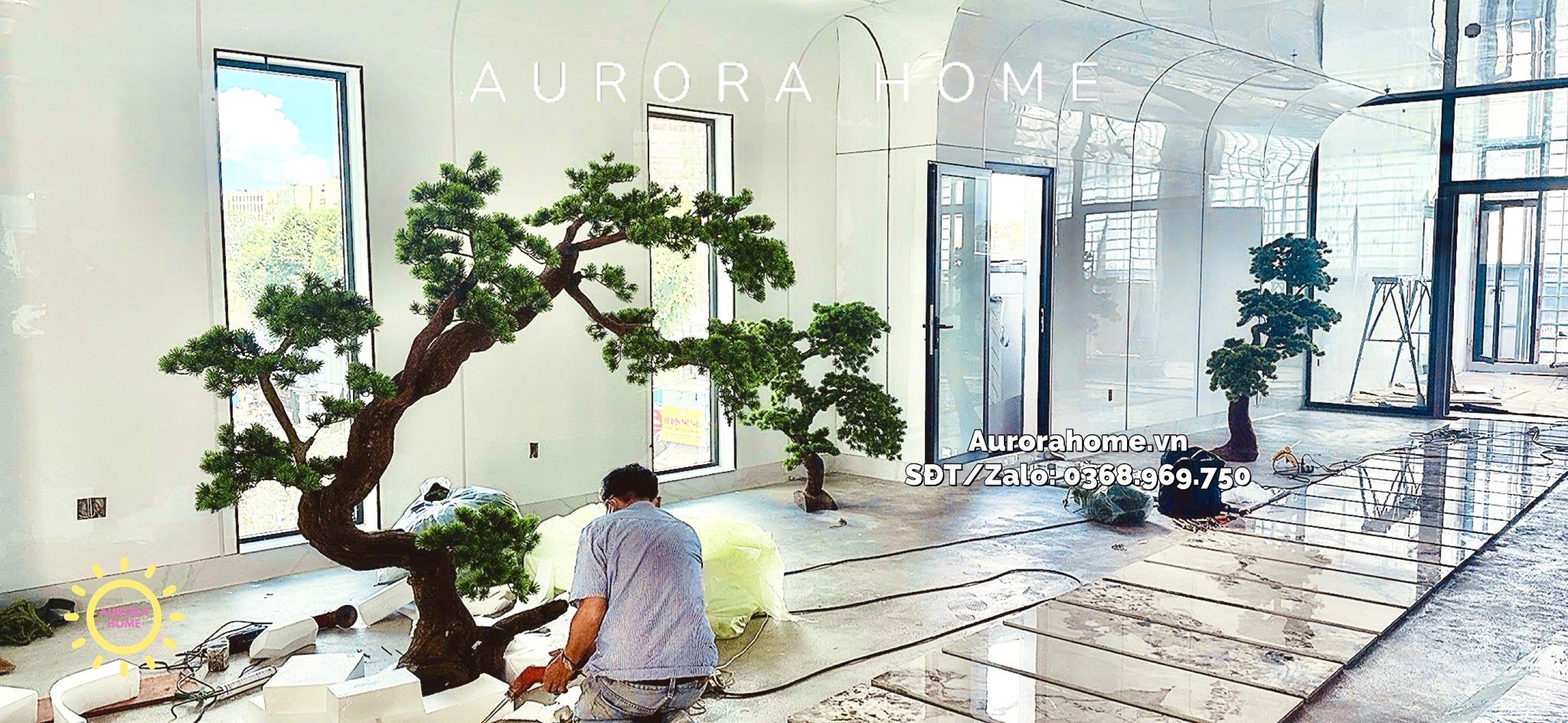 Công trình thiết kế thi công và lắp đặt Cây Tùng Bonsai Gỗ Lũa Tại Gò Vấp