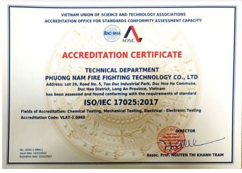 Công ty TNHH Công nghệ PCCC Phương Nam đạt chuẩn ISO/IEC 17025:2017