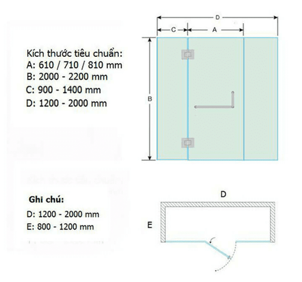 Bản vẽ phòng tắm vách kính góc 180 độ