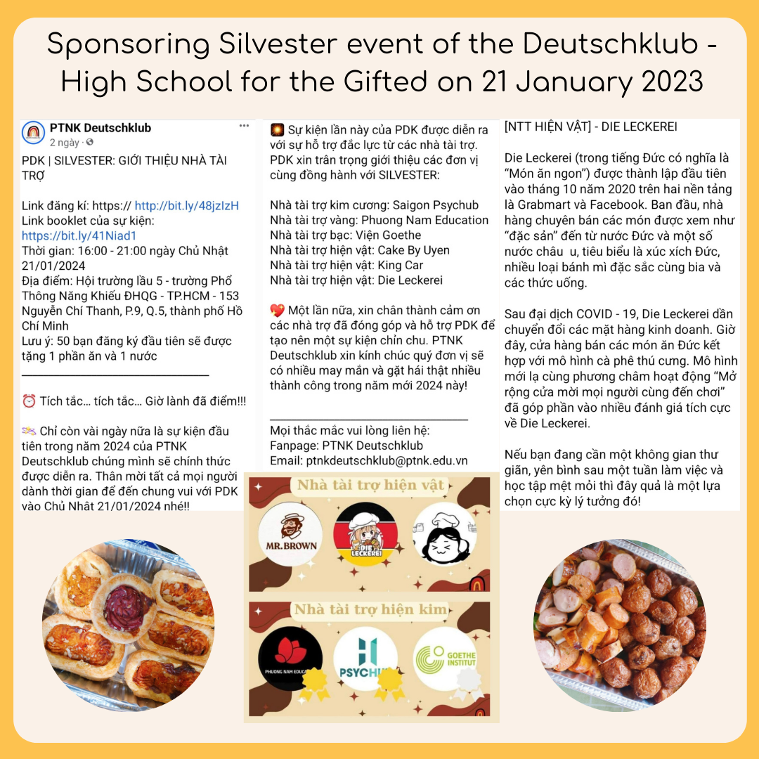 DIE LECKEREI sponsored food for the Silvester event of the Deutschklub - High School for the Gifted on 21 Jan 2024