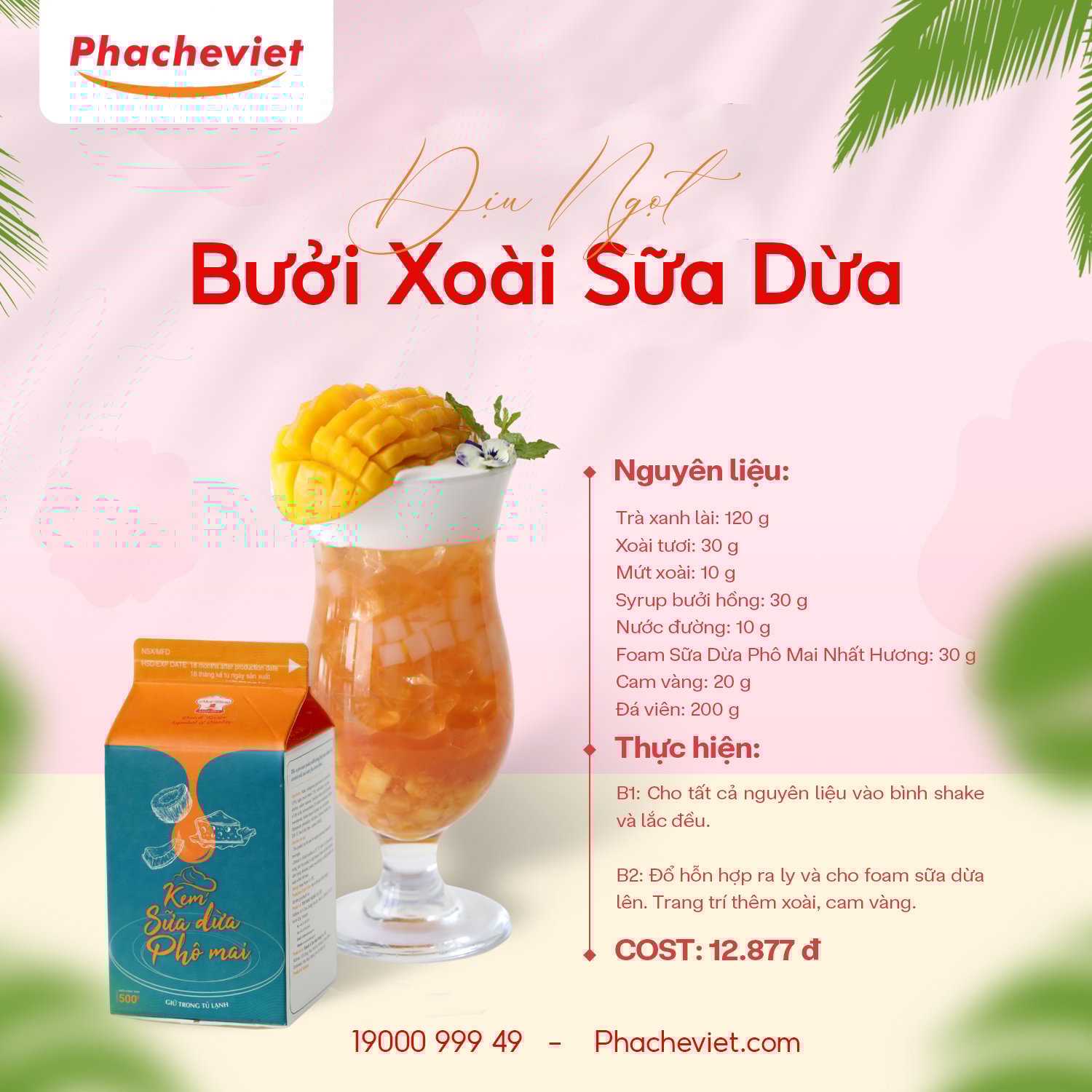 Công thức pha chế Bưởi Xoài Sữa Dừa