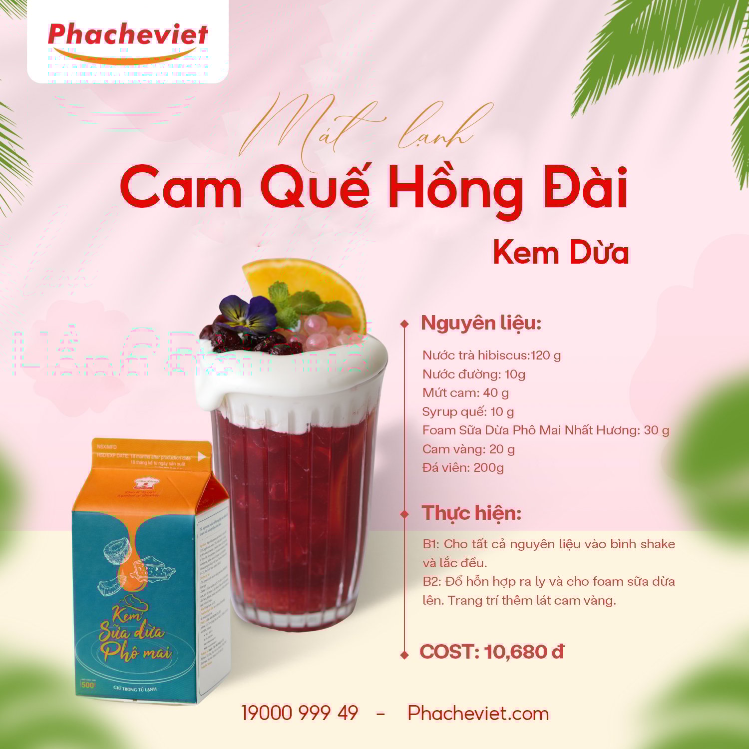 Công thức pha chế Cam Quế Hồng Đài Kem Dừa