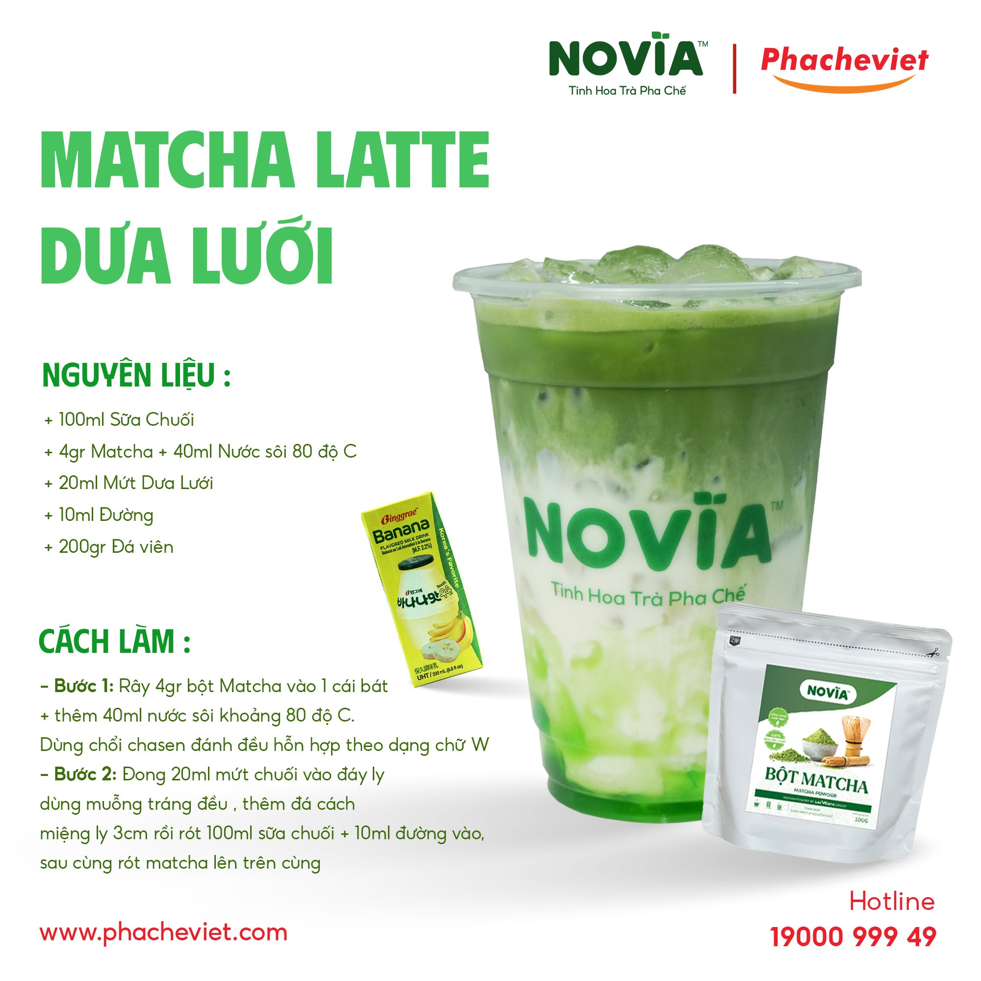 Công thức pha chế Matcha Latte Dưa Lưới