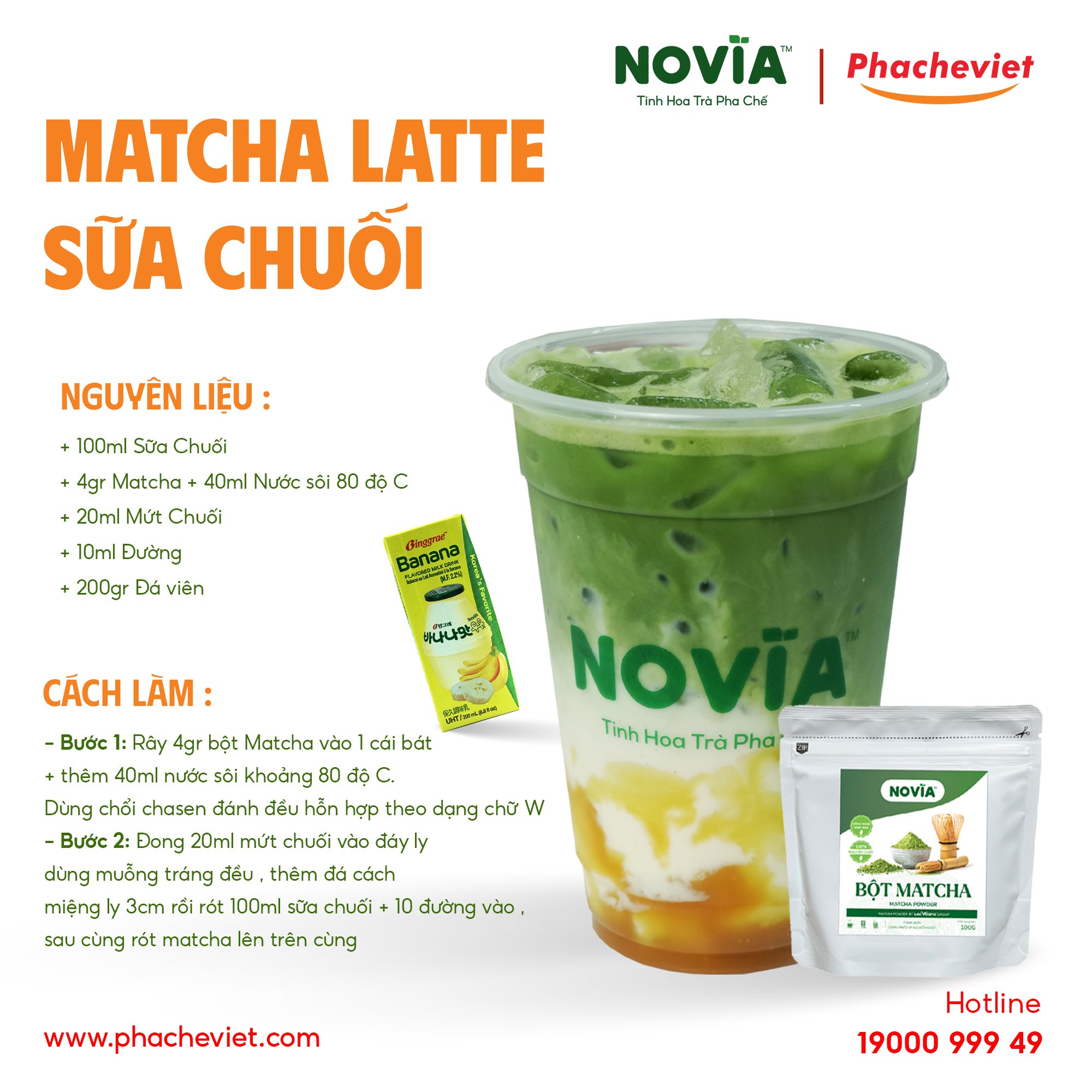 Công thức pha chế Matcha Latte Sữa Chuối