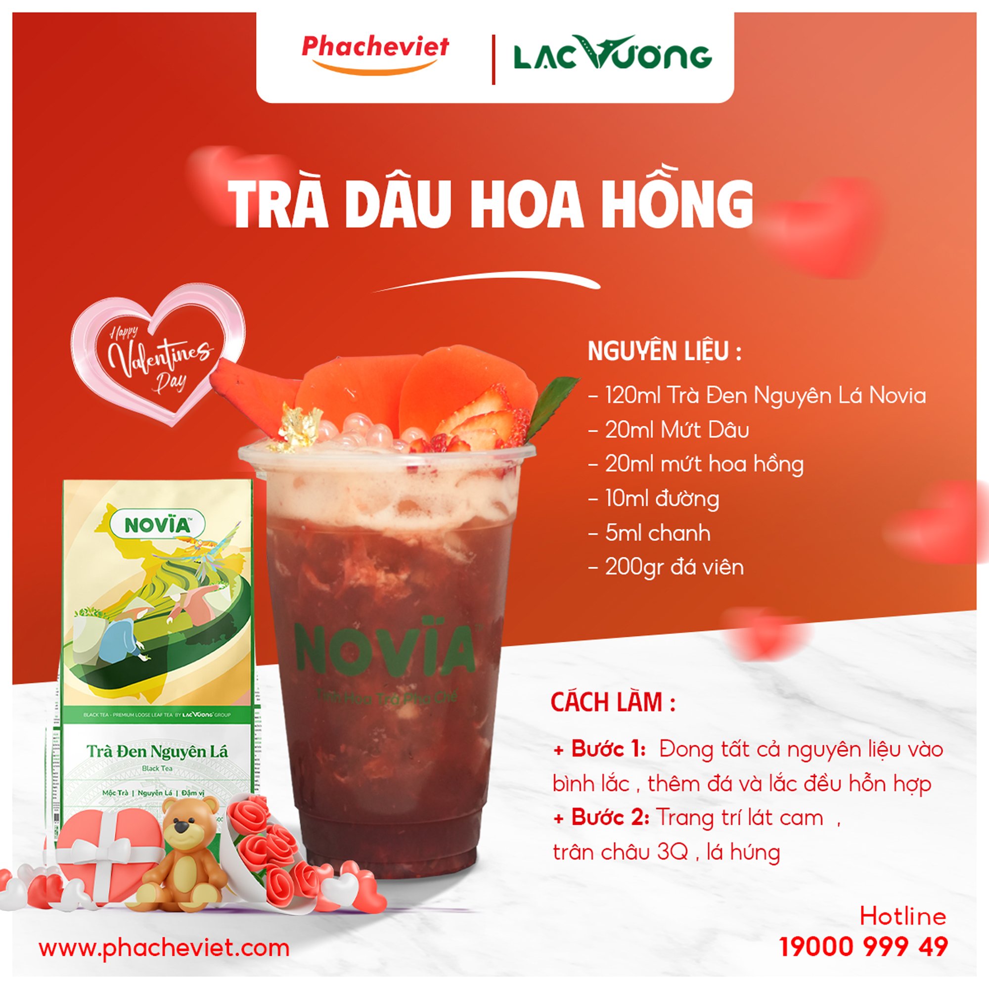 Công thức pha chế Trà Dâu Hoa Hồng