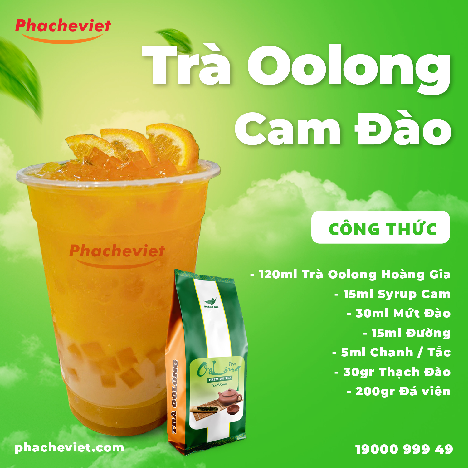 Công thức pha chế trà Oolong Cam Đào