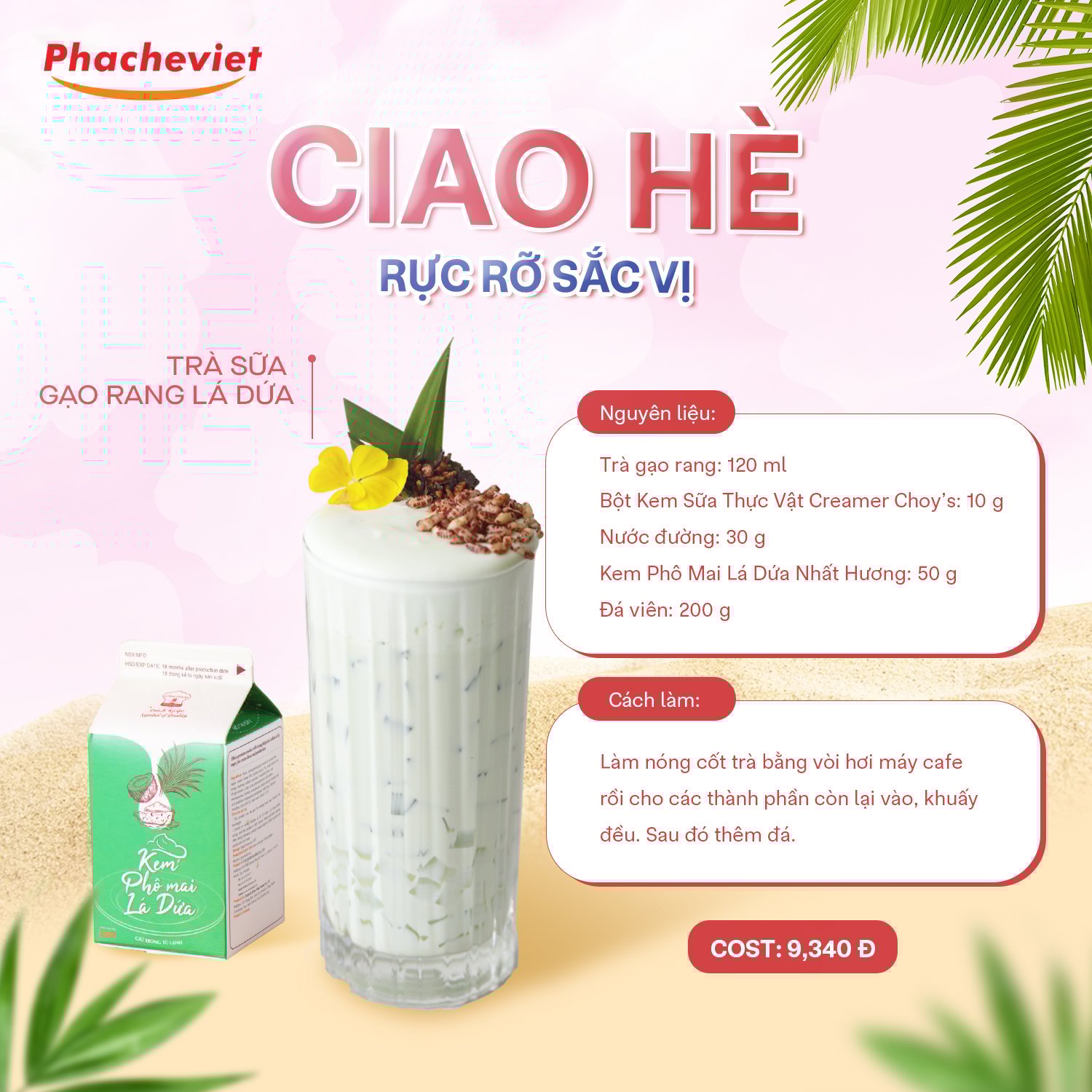 Công thức pha chế Trà Sữa Gạo Rang Lá Dứa