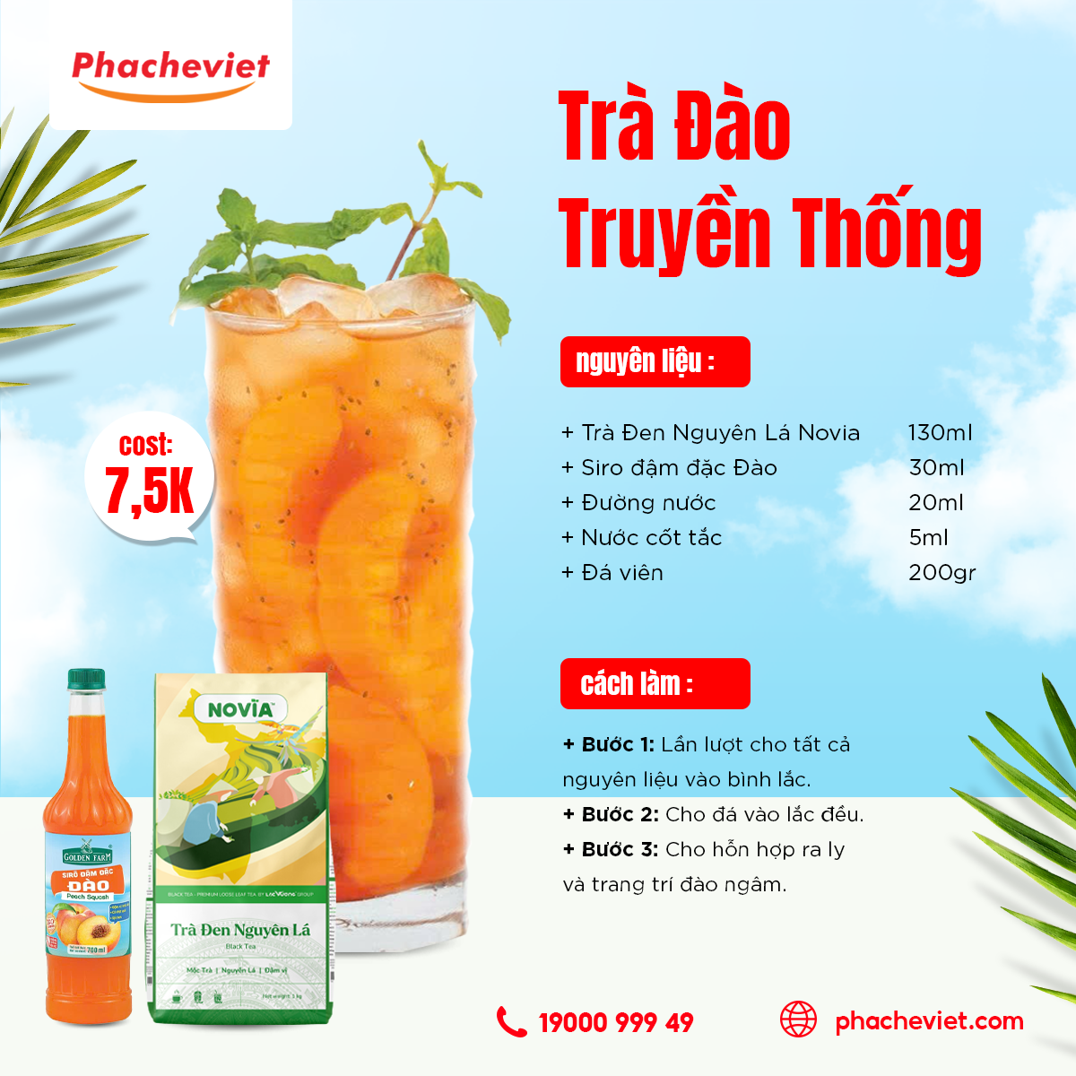Công thức pha chế Trà Đào Truyền Thống