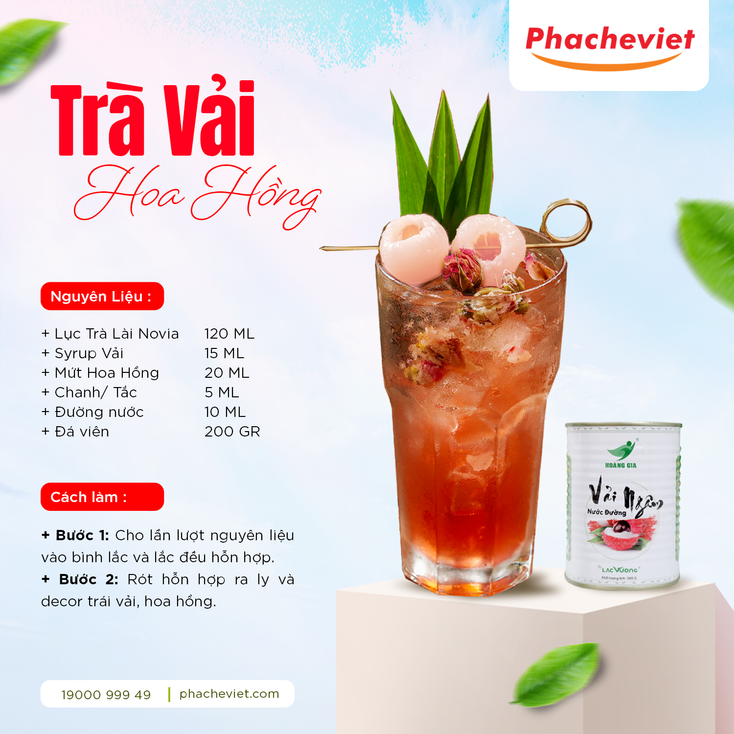 Công thức pha chế Trà Vải Hoa Hồng