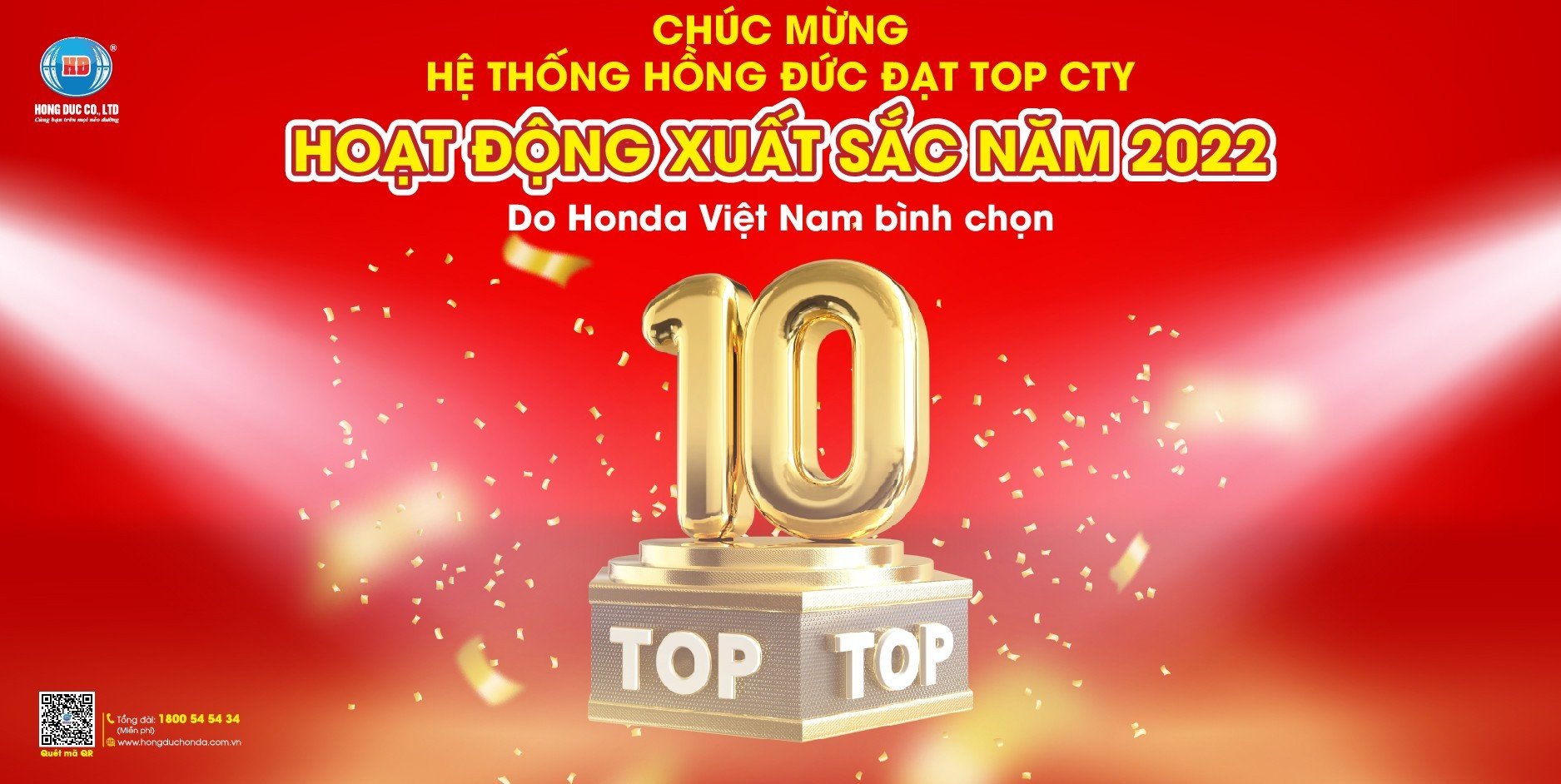 HỆ THỐNG HỒNG ĐỨC ĐƯỢC VINH DANH TOP 10 CÔNG TY XUẤT SẮC NĂM 2022 Honda VIỆT NAM BÌNH CHỌN