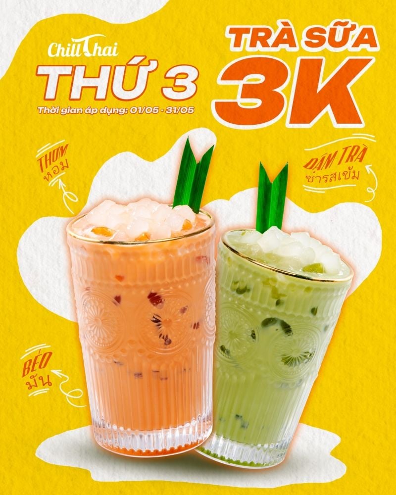 Thứ 3 ngọt ngào - Trà sữa chỉ 3K tại ChillThai