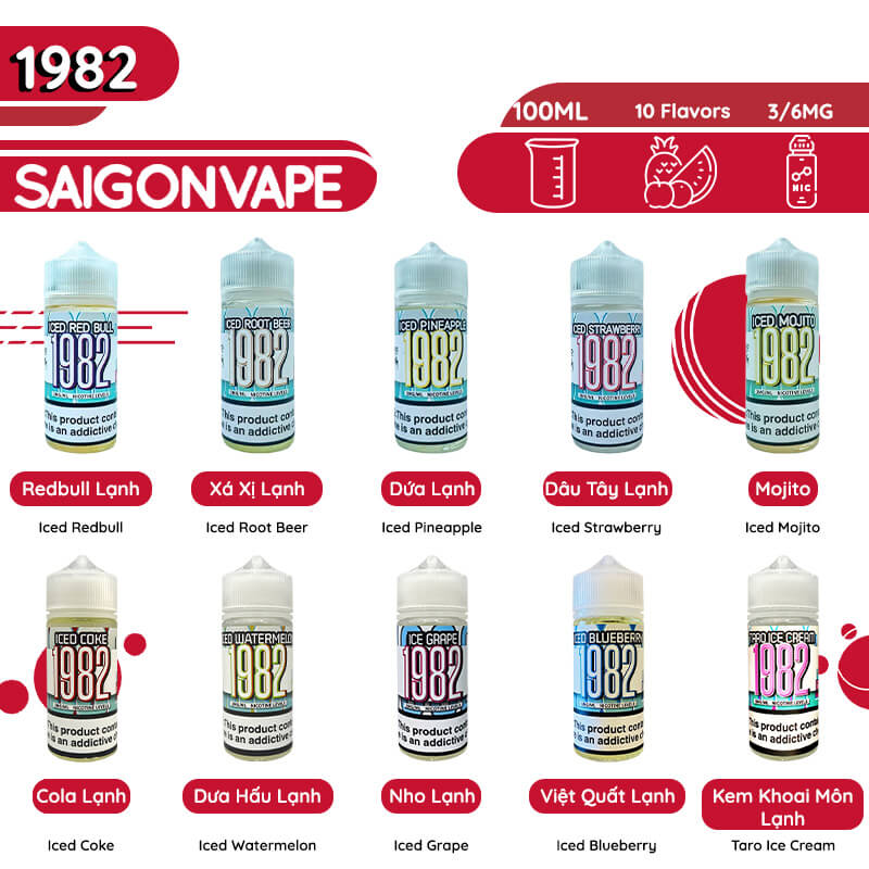 Menu cac huong vi cua 1982 Vape Juice