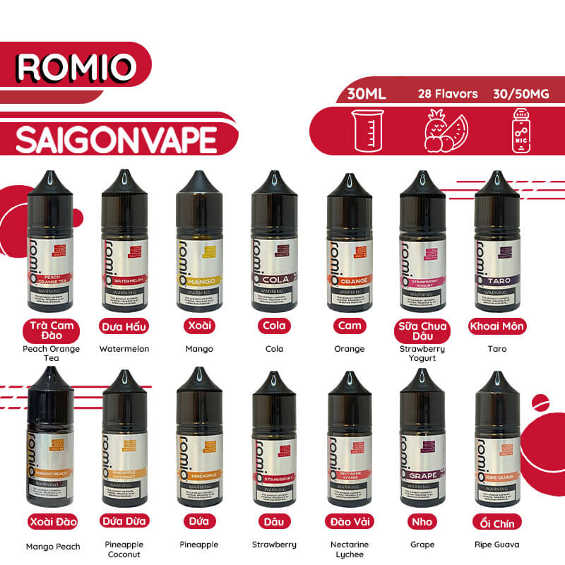 Menu cua tinh dau Salt Nic Romio tai Sai Gon Vape