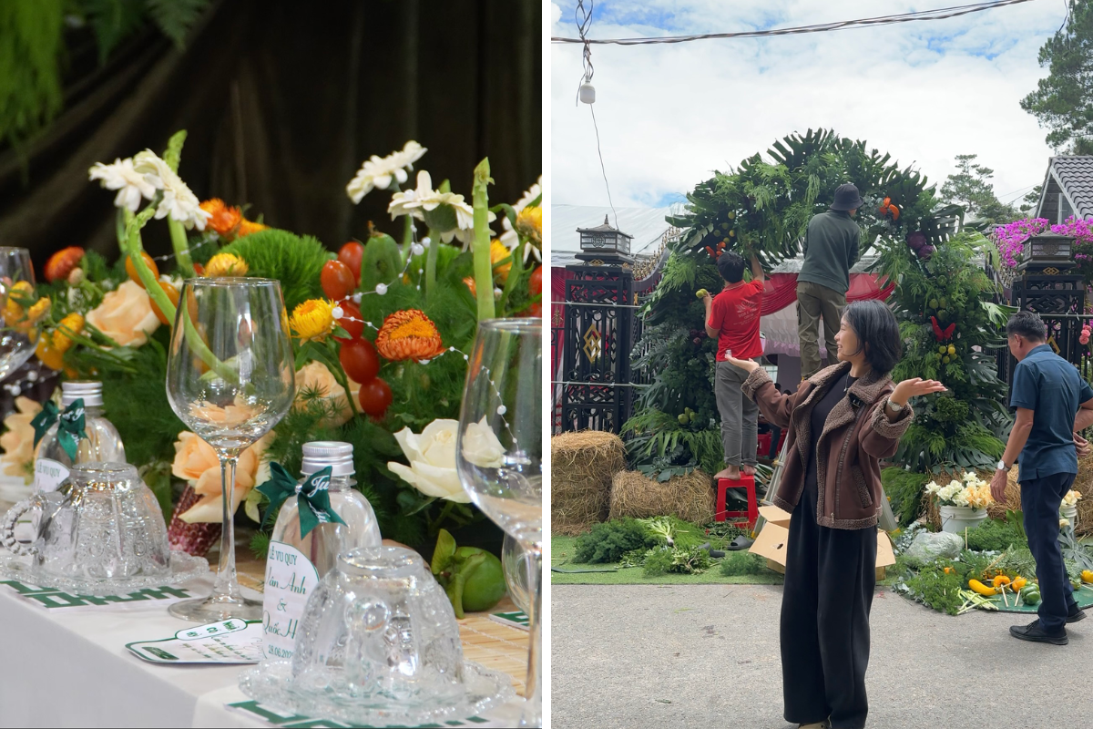 Chính tay cô dâu tất bật chuẩn bị cho bữa tiệc cưới trọng đại