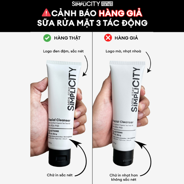 Cảnh báo hàng giả mạo Men Stay Simplicity: Sữa rửa mặt 3 tác động 100g