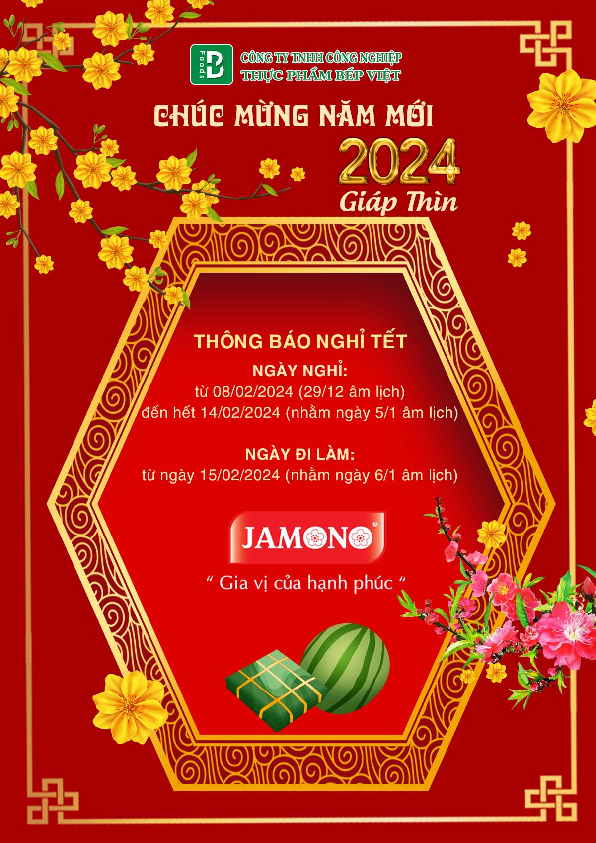 thông báo nghỉ tết Giáp Thìn 2024