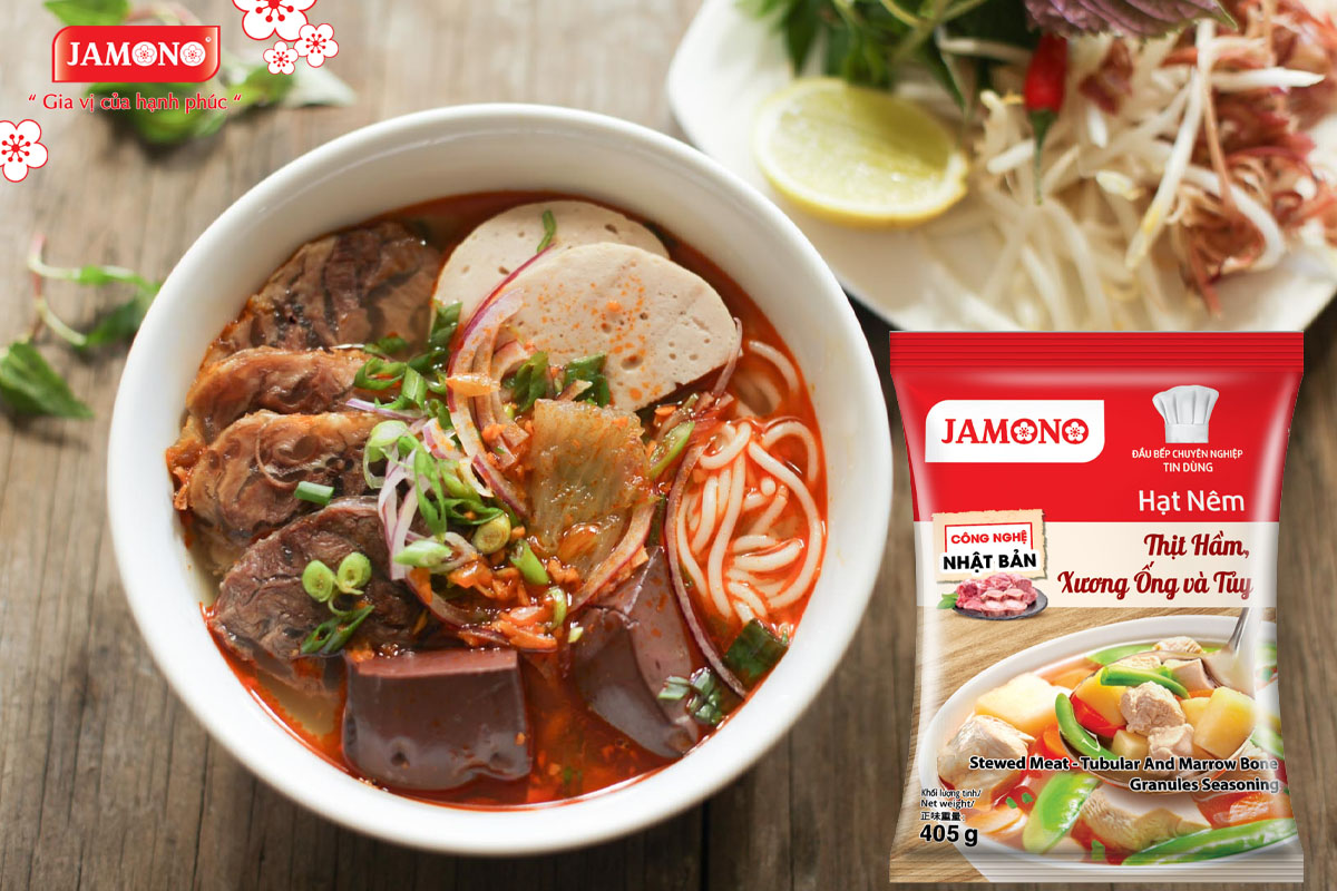 bún bò Huế với hạt nêm Jamono