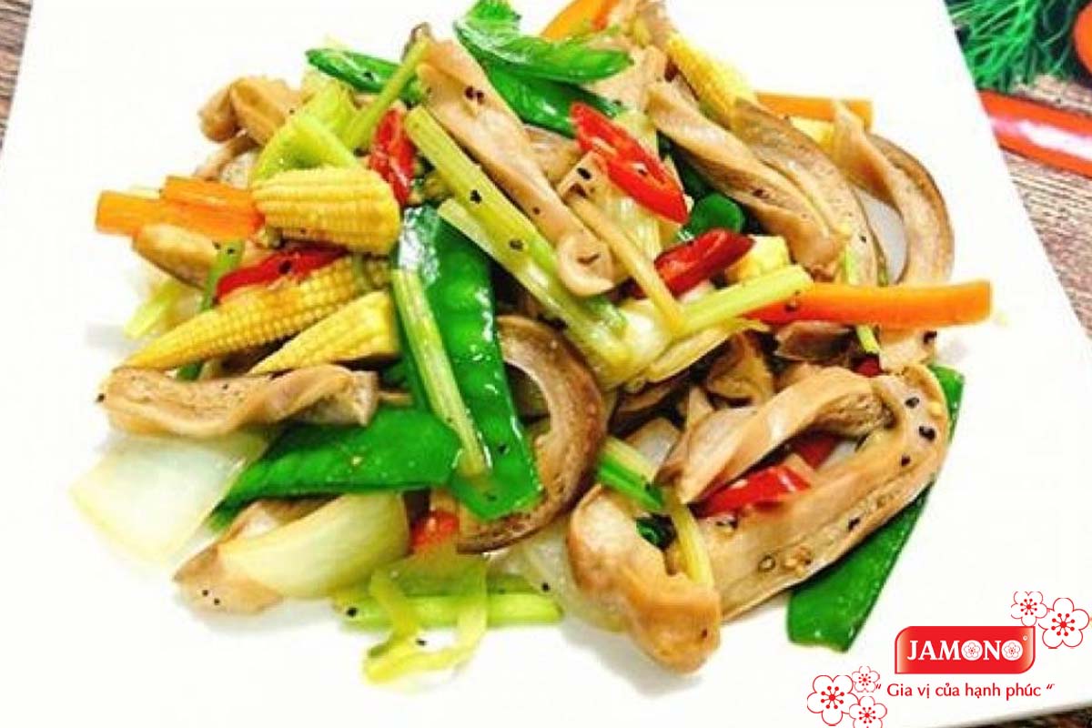 dạ dày heo xào rau củ