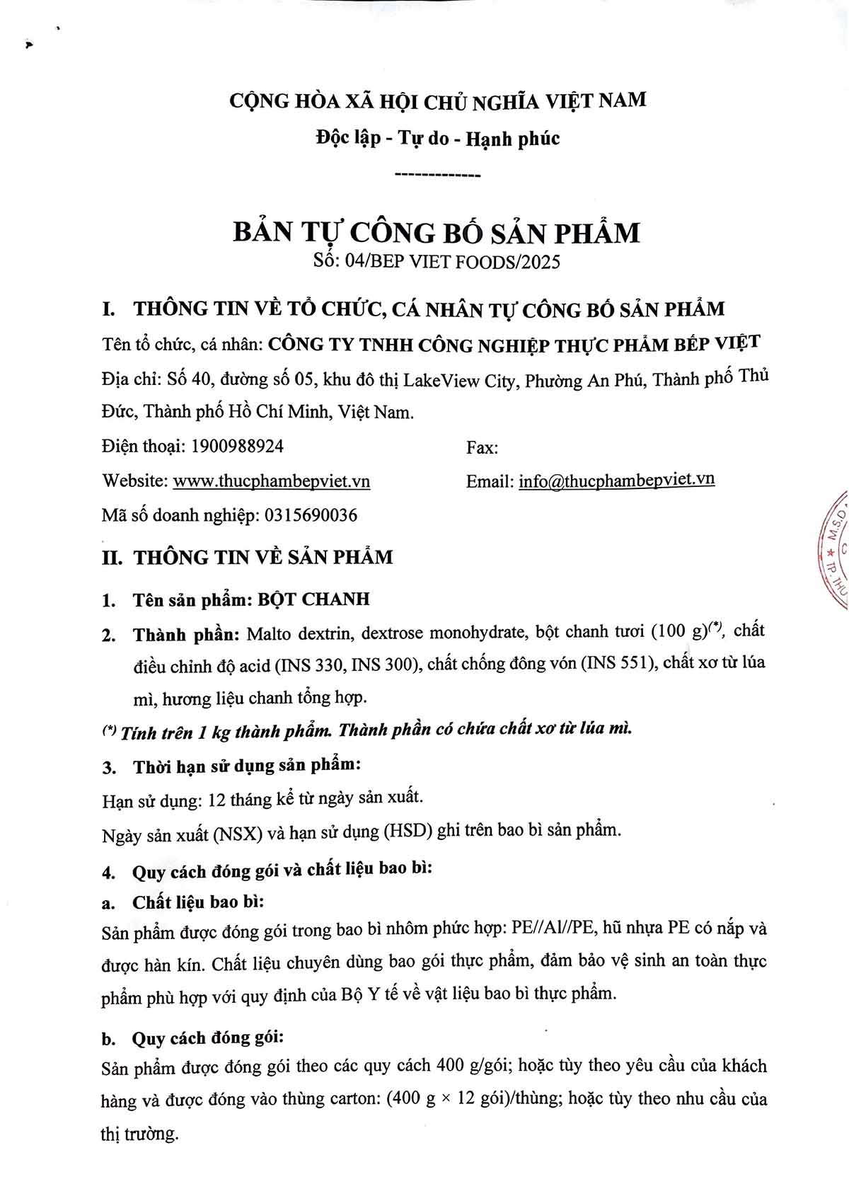 HS TCB Bột Chanh Ông Táo 400g