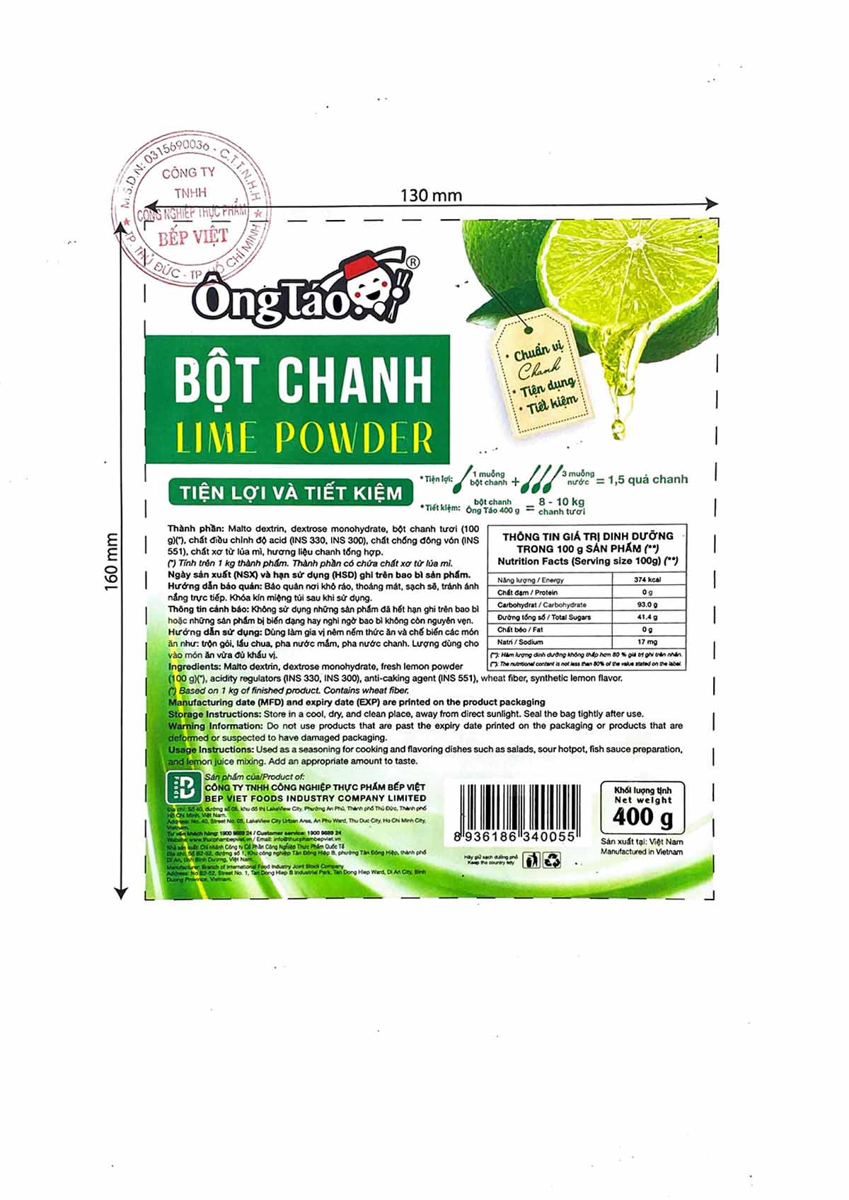 HS TCB Bột Chanh Ông Táo 400g