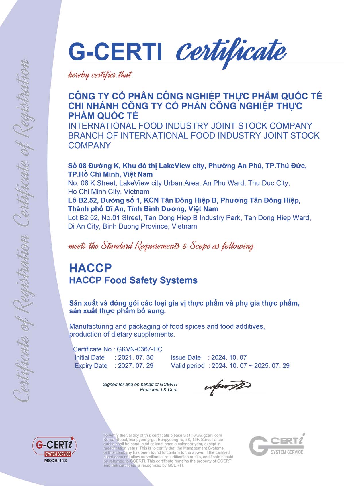 chứng nhận HACCP Thực Phẩm Quốc Tế