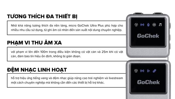 micro thu âm cài áo không dây GoChek Ultra Plus