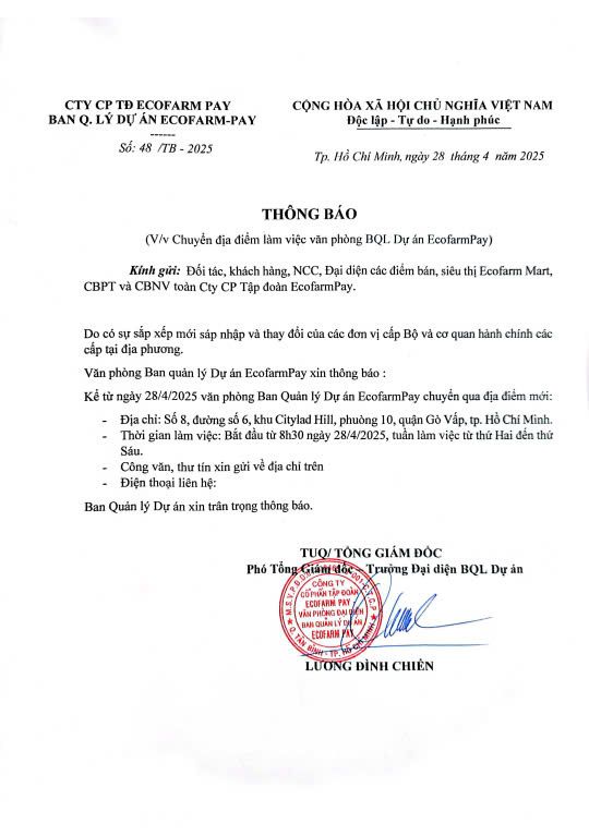 CÔNG TY CỔ PHẦN TẬP ĐOÀN ECOFARMPAY 