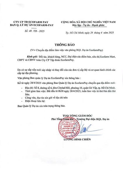 CÔNG TY CỔ PHẦN TẬP ĐOÀN ECOFARMPAY 