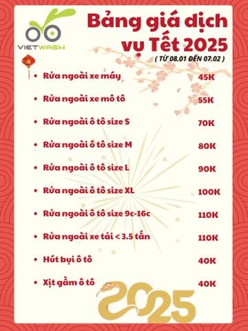 CẬP NHẬT GIÁ DỊCH VỤ MÙA TẾT NGUYÊN ĐÁN 2025 TẠI VIETWASH