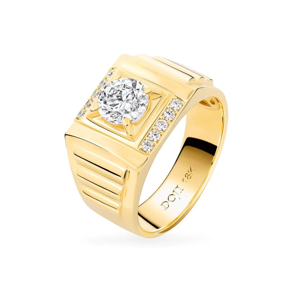 Nhẫn nam vàng vàng 18K gắn đá CZ mang thiết kế đơn giản, tập trung vào vẻ đẹp của chất liệu