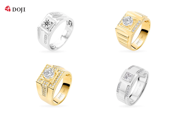 Các mẫu nhẫn nam vàng 14K và vàng 18K gắn kim cương và đá CZ của DOJI