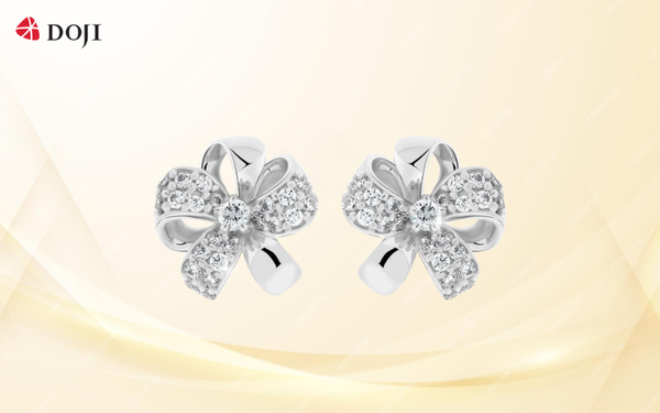 Hoa tai vàng Ý DOJI đính đá CZ AFEM000473D2CZ1 như chiếc nơ mềm mại, uyển chuyển, tôn nét nữ tính của nàng