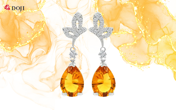 Hoa tai vàng đính đá Citrine DOJI dáng thả đầy nữ tính
