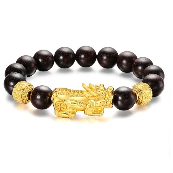 Vòng tay Tỳ Hưu vàng 18K kết chuỗi hạt sang trọng, mang ý nghĩa tâm linh