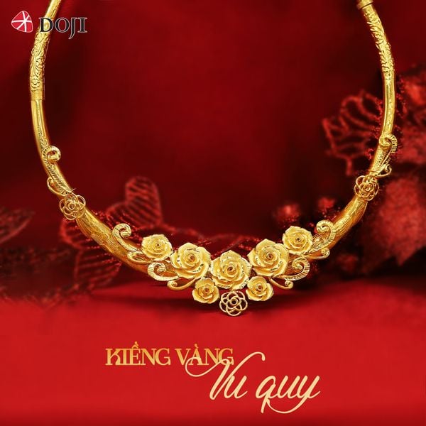Kiềng cưới họa tiết hoa hồng đại diện cho tình yêu ngọt ngào, nhưng không kém phần say đắm của cô dâu và chú rể