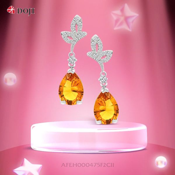 Khuyên tai dài đính đá Citrine tỏa ra ánh vàng rực rỡ tràn trề sức sống